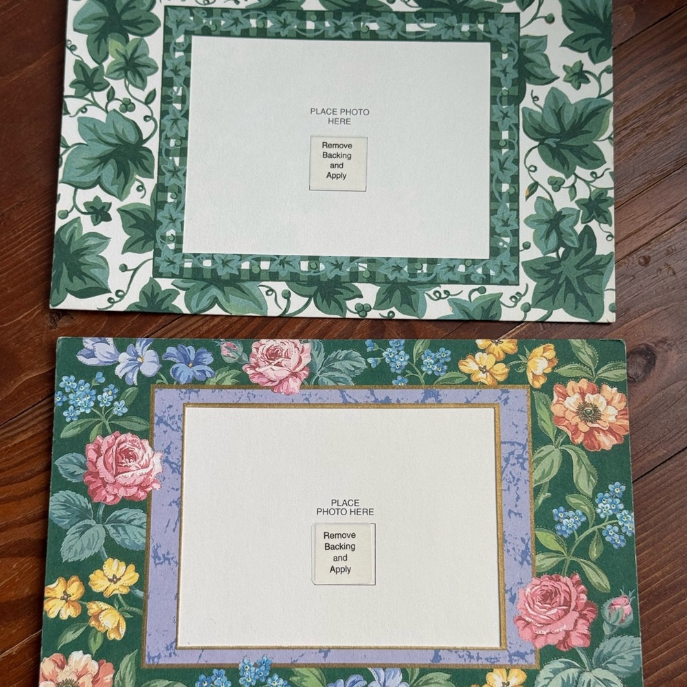 2 Vintage Photo Sticking American Greetings Cards Floral Green Pink Framed